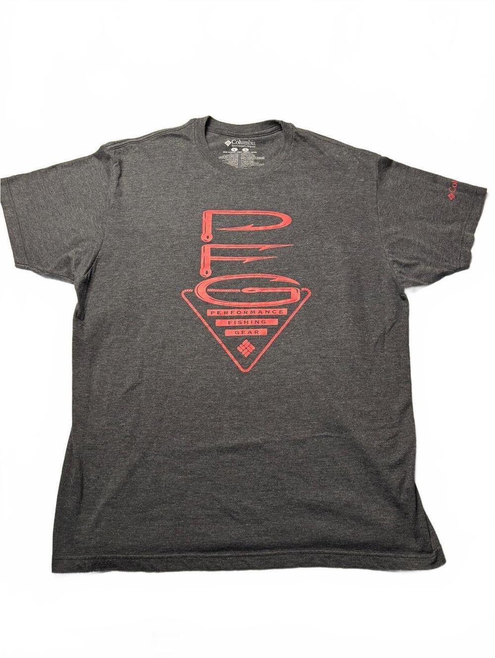 Columbia PFG Performance Fishing Gear T-Shirt Gray Red Logo